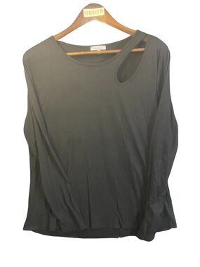 White Burch Cutout Shoulder Long Sleeve Top - Black | 1X